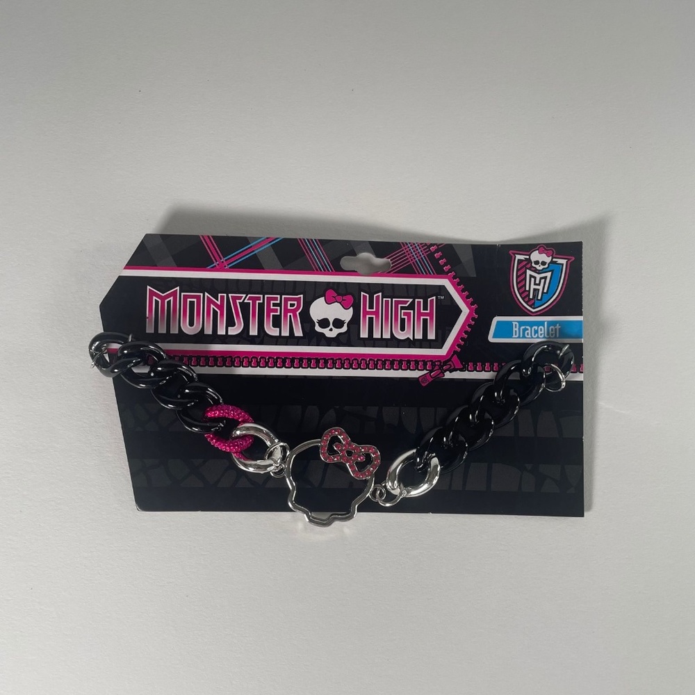 Monster High Skull Pendant Black & Pink Chain Bracelet For Kids Halloween